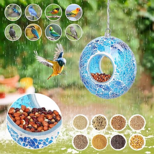 Yinns Solar Bird Feeder, Mosaic Fly Through Bird Feeders for Garden Decor