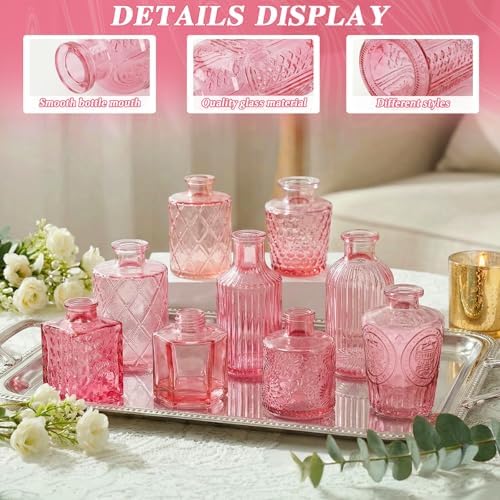 Set of 15 Pink Glass Bud Vases Small Textured Flower Vases