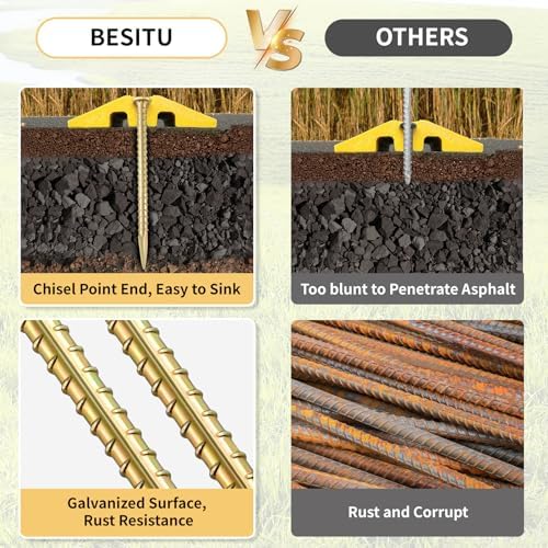 Besitu 16 Inch Rebar Stakes 1/2 Inch Diameter Galvanized Steel Ground Anchors Heavy Duty Anchoring Spikes for Speed Bump, Parking Curb and Tent (10 Pack)