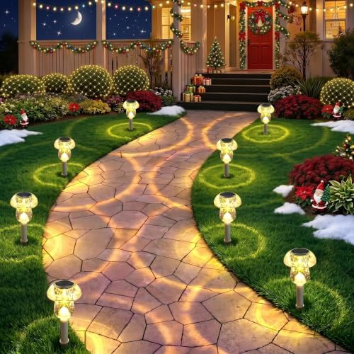 Benany Solar Lights Outdoor, 16 Pack Mushroom Lights Outside Waterproof, Solar Powered LED Lighting for Garden, Yard, Landscape, Path, Pathway, Lawn, Walkway, Driveway, Backyard Decor (Warm White)