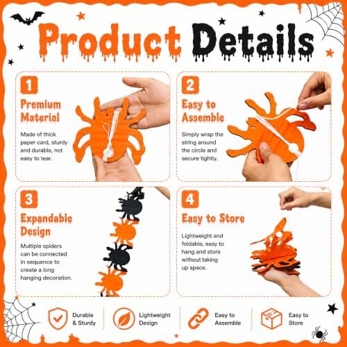 8 Pack Halloween Paper Garland Decoration Set, Witch Ghost Paper Chain