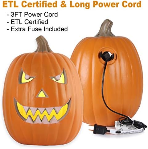 13" Jack O' Lantern - Prelit Waterproof Pumpkin for Halloween- Plastic JackoLantern Indoor Outdoor Decorations 13"