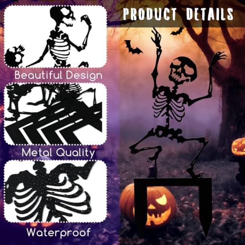 Geelin 4 Pcs Halloween Metal Skeleton Yard Stakes Skeleton Outdoor Decor