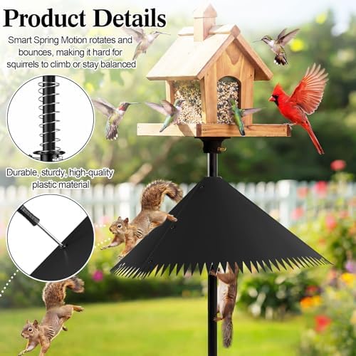 Qualirey 2 Pack Squirrel Baffles for Bird Feeder Poles 19 Inch Extra-Thick Polycarbonate Bird House Guard with Steel Spring Motion for Better Defense, Outdoor Pole Mount Squirrel(Black)