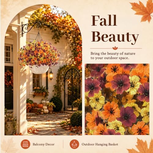Der Rose Fall Hanging Basket Planter with Artificial Flowers for Outdoors