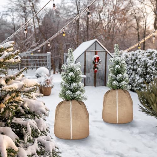 2 Pcs 27.6"x25.6" Burlap Plant Pot Covers Frost Protection