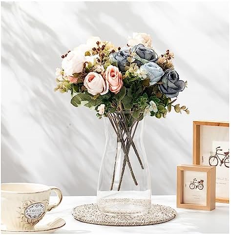 Thenshop 6 Pcs 8'' Tall Clear Glass Flower Vase for Bouquet, Clear