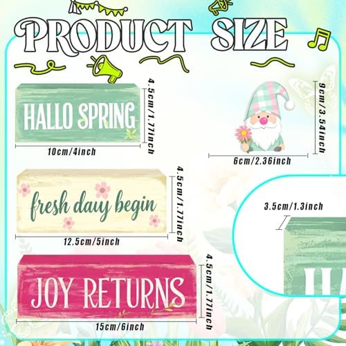 Spring Decoration Wooden Tiered Tray Decor – Rustic Hallo Spring Stacked Block Sign with Spring Gnome Topper – Farmhouse Tabletop Spring Decor for Living Room Shelf Kitchen Seasonal Home Display