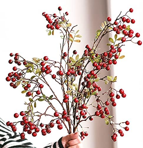 Artificial Pip Berry Stems,3Pack 27.5Inches Red Berry Stems Berry Spray Picks Handmade Berry Picks for Table Home Wedding Christmas Holiday Decor, 210715XU01-2-3-10458-1150250041