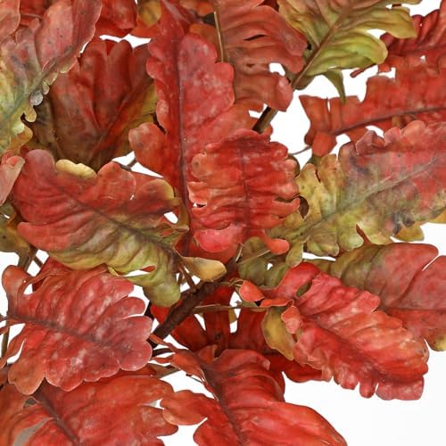 Faux Oak Leaf Branches 5 Pcs Fall Leaf Stems for Vases, 18" Fall Leaves Stems Artificial Oak Branches, Faux Oaks Branch for Autumn Decor Farmhouse Thanksgiving Centerpiece Halloween Decoration, Red