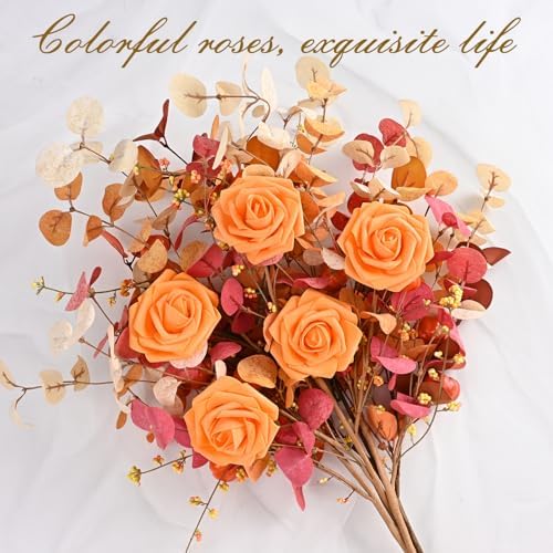 BLEUM CADE 16Pcs Artificial Flowers Fake Foam Roses with Stems for Wedding
