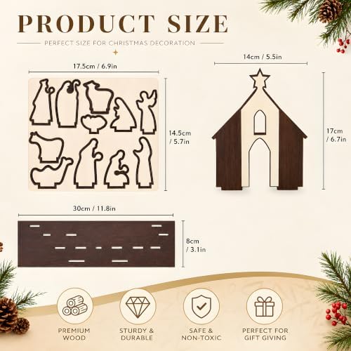 Christmas Decorations - 13Pcs Wooden Holy Night Nativity Table Decor