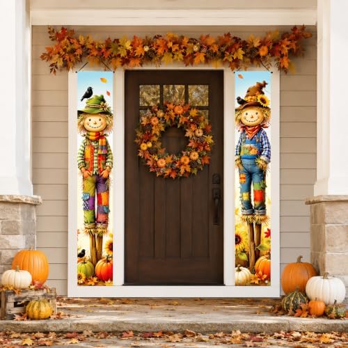 2 Fall Scarecrow Porch Banners 71 x 12 Inch Thanksgiving Door Decorations
