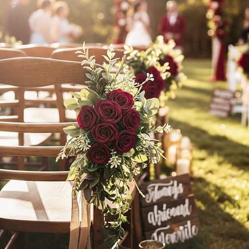 Auihiay 60PCS Burgundy Artificial Roses Bulk, Velvet Silk Fake Roses