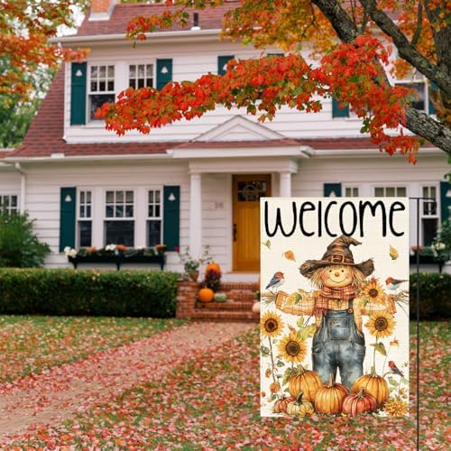 AVOIN colorlife Rustic Fall Scarecrow Garden Flag 12x18 Inch Outside