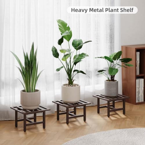 3 Pack Metal Plant Stand, 330 lbs Square Pot Shelf,Coffee
