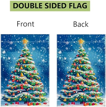 Winter Christmas Tree Garden Flag for Outside, Snowflake Xmas Ball Welcome Christmas Yard Flag 12x18 Inch Double Sided Burlap Holiday Farmhouse Home Decoration Outdoor Flag