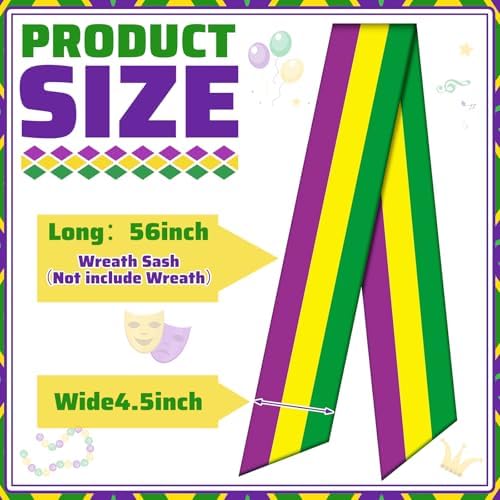 VitalCozy 2 Pcs Wreath Sash for Front Door, Mardi Gras