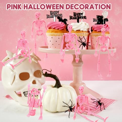 Jetec 6 Pcs Halloween Mini Plastic Skeleton with Jute Rope, Party Favors