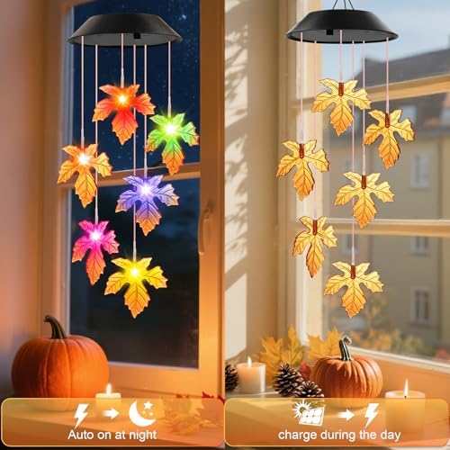 Winzwon Fall Decor Thanksgiving Decorations Solar Lights Wind Chimes