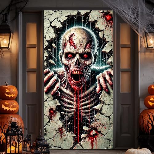 IVN Halloween Cracked Wall Skeleton Door Cover Decorations 35x71 Inch