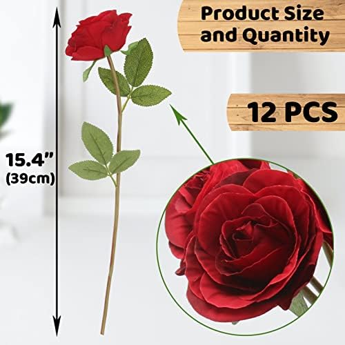 Hananona Artificial Roses Flowers for Flower Arrangement, 12 Pcs Silk Red Rose Bouquet for Home Decoration, Faux Roses for Parties and Wedding Decoration (Red, 12)