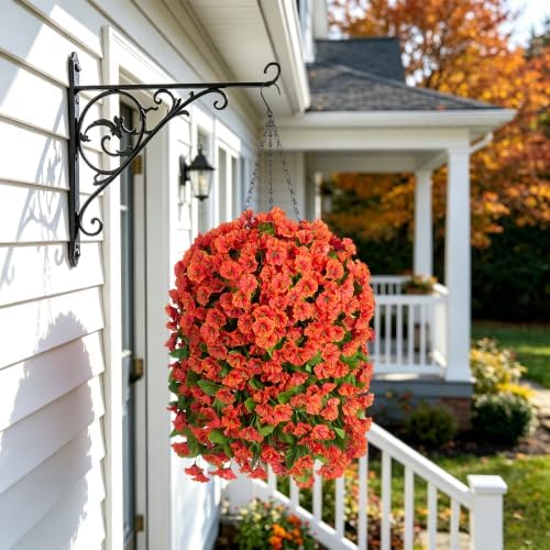 Ammyoo Artificial Faux Hanging Flowers Basket for Fall Outdoor Porch Decor