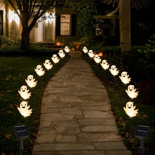 20 Pack Solar Halloween Ghost Pathway Lights, 3D Solar Lights