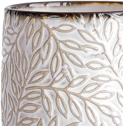 D'vine Dev Embossed Leaves Ceramic Planter, 6 in, Smoked White, 27-A-X-1