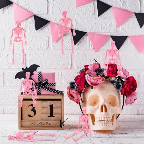 Jetec 6 Pcs Halloween Mini Plastic Skeleton with Jute Rope, Party Favors