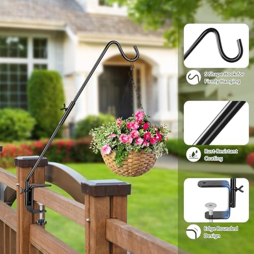 BOLITE Deck Hook, 20 Inch Bird Feeder Hanger for Hummingbird Feeders, Black