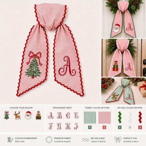 Personalized Christmas Wreath Sash with Monogram and Embroidery