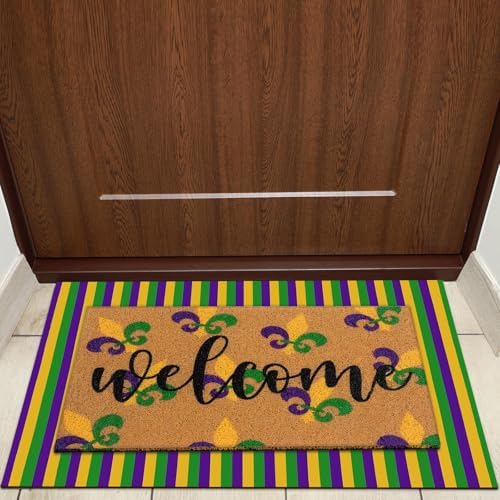 Tinideya 2 Pcs Mardi Gras Layered Welcome Mat for Front Door