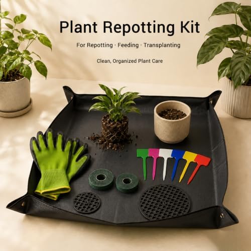Repotting Mat for Indoor Plants with Gloves, Labels, Ties & Drainage Pads