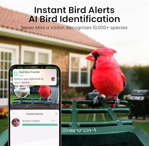 Smart Bird Feeder with Camera Solar Powered 2K HD Video, 10,000+ Species AI Recognition, Real-Time App Alerts, and Weatherproof Design for Effortless Birdwatching, Gift for Bird Lovers, Brown