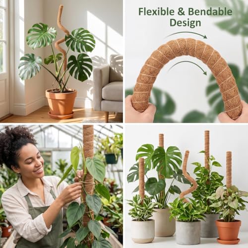 2-Pack Stackable Bendable Moss Pole, Rust-Free Aluminum Core for Monstera