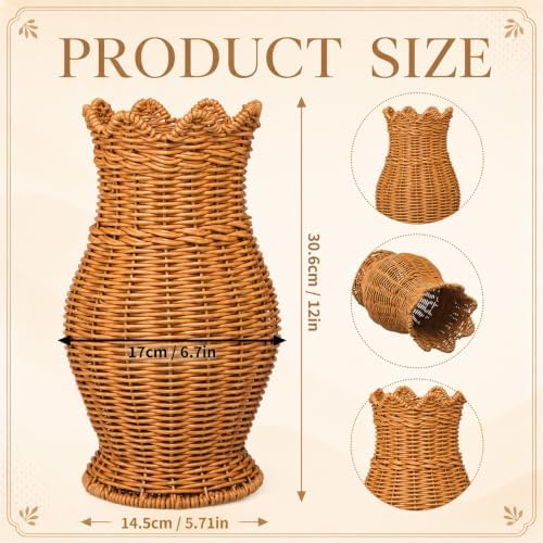 Domensi 12" Handwoven Rattan Wicker Vase Fall Autumn Home Vase Farmhouse