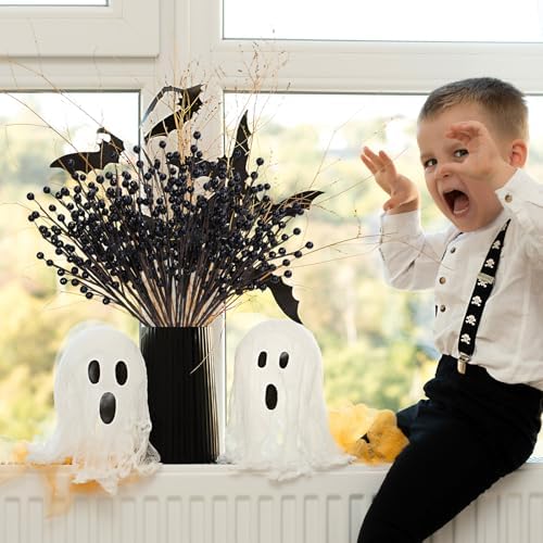 Whaline 12Pcs Halloween Artificial Berry Stem Branches Black Fake Berry Twigs for Indoor Outdoor Home Party DIY Crafts Supplies
