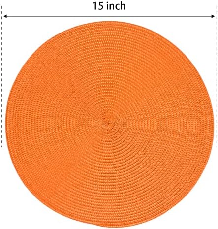 FunWheat Round Braided Placemats Set of 4 Table Mats for Dining Tables Woven Washable Non-Slip Place mats 15inch (Orange, 4pcs)