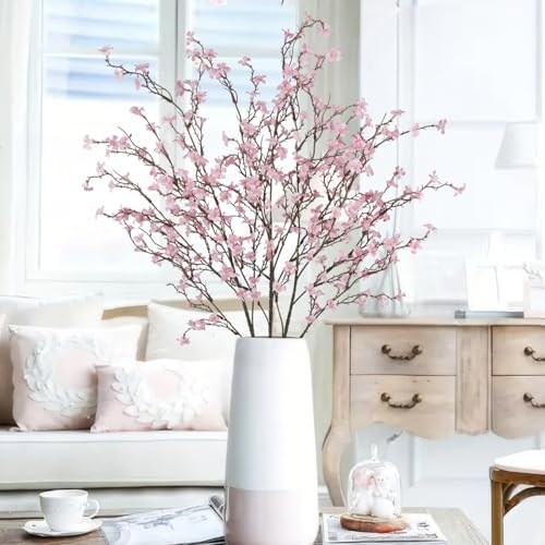 3 Pcs Cherry Blossom Branches Artificial Flowers for Spring Summer Indoor Decoration Faux Cherry Blossom Long Stems Light Pink Silk Fake Flowers for Tall Vase Arrangements Home Wedding Table