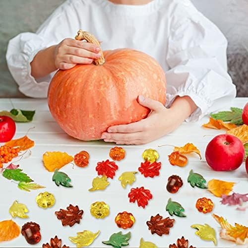 100PCS Acrylic Leaves Mini Pumpkins Acorns Maple Leaves Acrylic Fall Decorations, Thanksgiving Table Scatter Fall Vase Filler Gems for DIY Crafts, Home Decoration, Thanksgiving and Autumn Decor