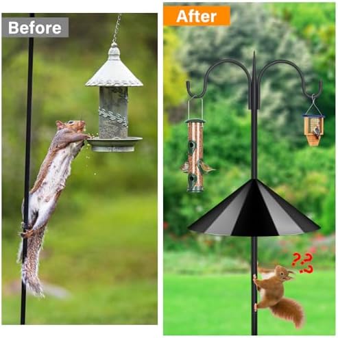 FEED GARDEN Heavy Duty Shepherds Hook Squirrel-Proof Bird Feeder Pole 108" Double Hooks 5-Prong Base & 19" Baffle for Outdoor Feeders & Plants