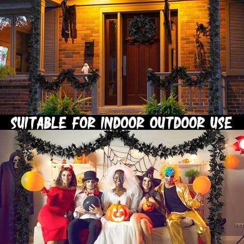 2Pack 11.8FT Black Maple Leaf Halloween Garland for Porch Mantel Decor