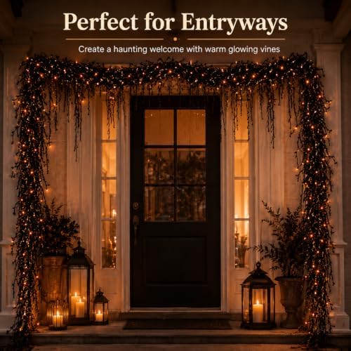 Halloween Lighted Creepy Vine Garland, Black Garland with Light，106.3“