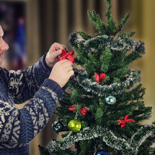 50FT Christmas Tinsel Garland, Snow Flocked Artificial Greenery Pine Garland for Christmas Tree Wedding Birthday Home Party Decoration