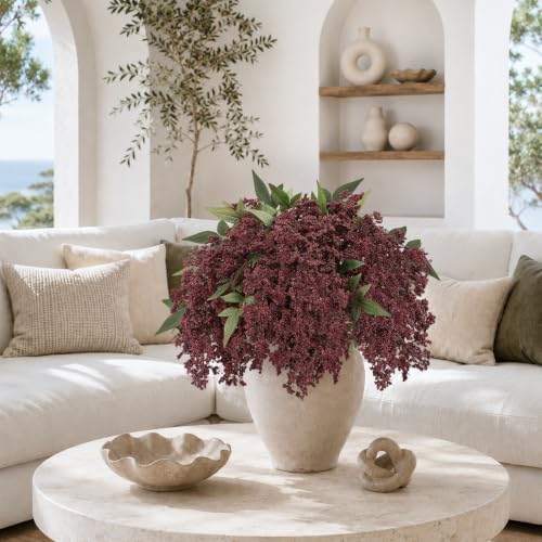 6 Pcs 17'' Artificial Nandina Berry Stems Burgundy Faux Branches Home Decor