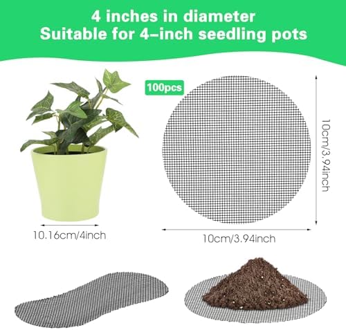 Ouligay 100pcs Flower Pot Hole Mesh Pad, 4 inch Rounds Plastic Mesh Sheet, Bonsai Bottom Grid Mat, Keep Soil from Flowing Away DIY Drainage Netting Pot