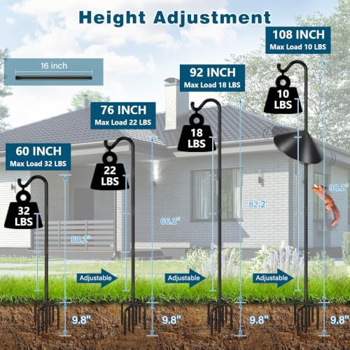 Gtongoko 108'' Shepherds Hook Bird Feeder Pole with 108'' Squirrel Baffle
