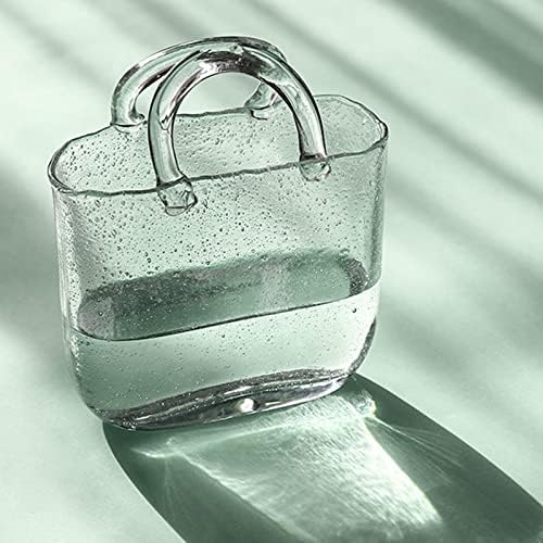 Purse Vase for Flowers, Fish Bowl with Bubble, Handbag Shape Clear Glass Vase, 10.6 inch Plant Vase for Christmas, Birthday Gift, Table Decor- Transparent