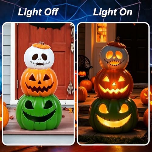 14" Halloween Jack O Lantern Light Up, 3 Tier Stacked Pumpkin Figurine